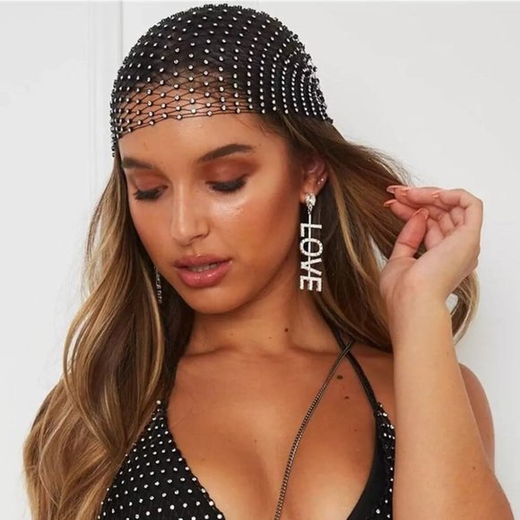 CaliShadow Accessories - Fashion Mesh Rhinestone Head Scarf Headwraps Bling Crystal Headbands Headwear